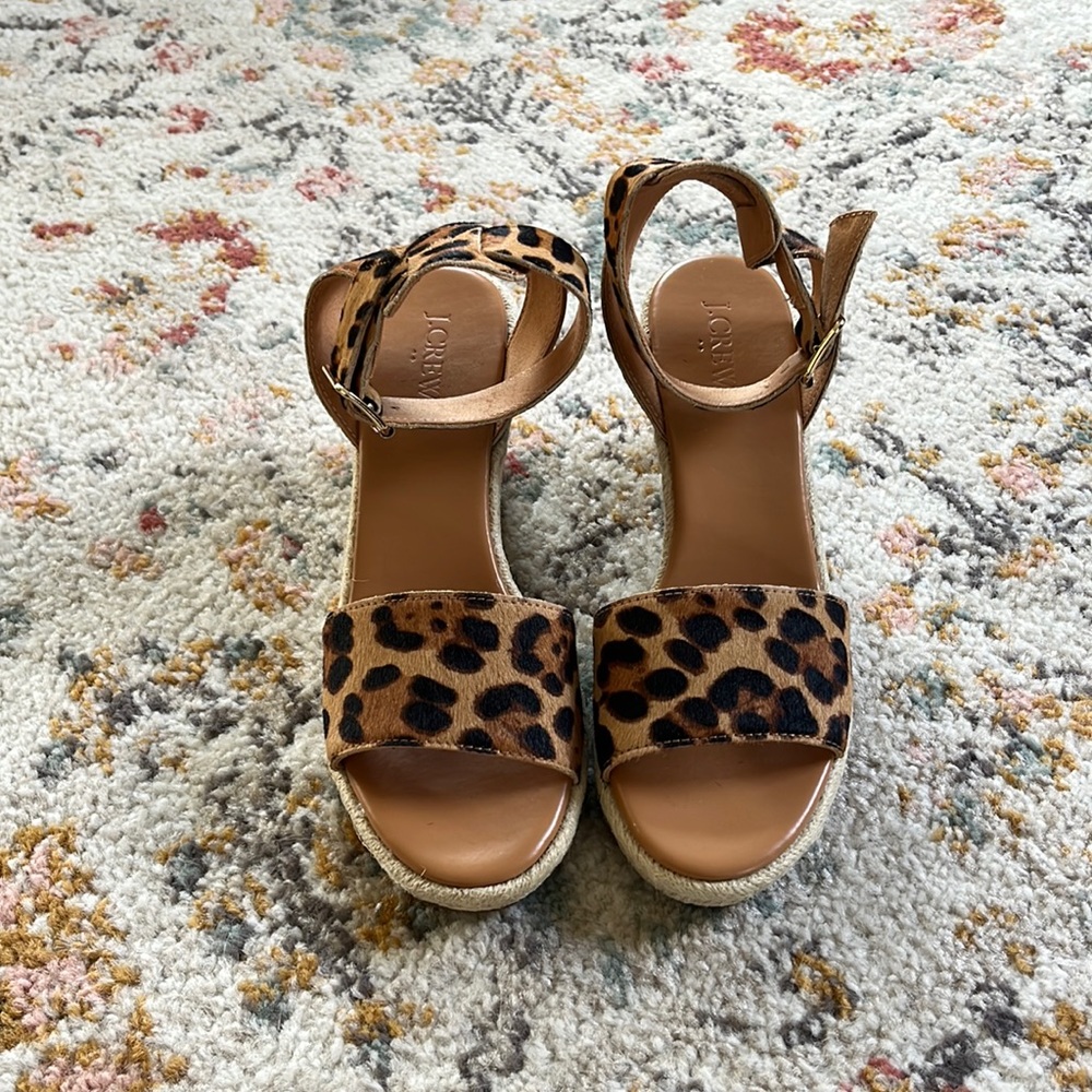 Jcrew calfhair espadrille wedge sandals - size 7.5 ‐ fits like an 8